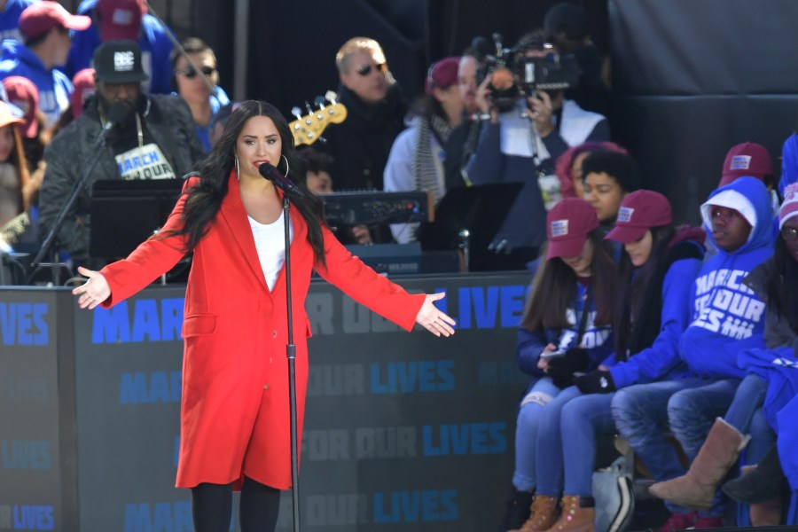 Singer Demi Lovato performs at the March for Our Lives rally in Washington, D.C. on March 24, 2018. (Credit: Mandel Ngan/ AFP/Getty Images)