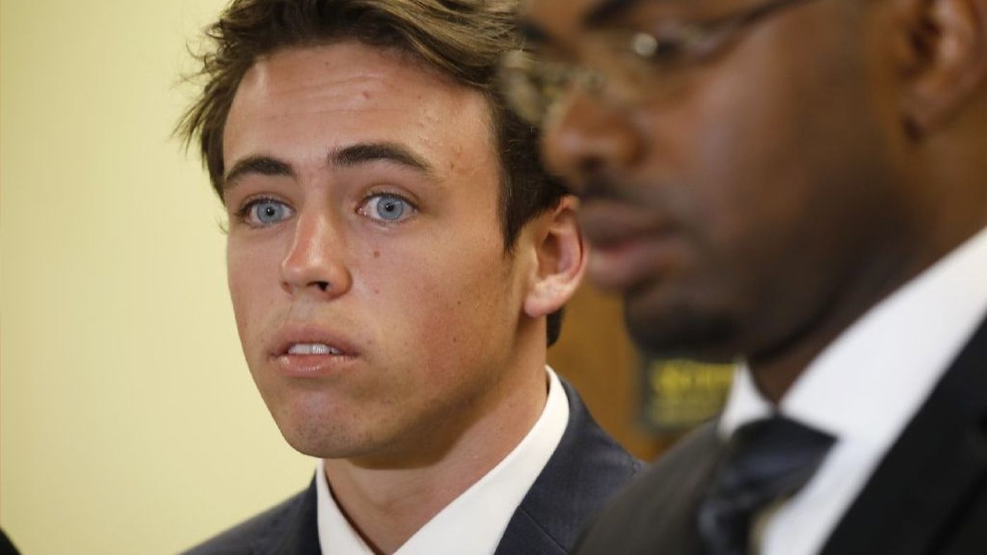 Cameron Terrell is seen at a press conference with his attorney Jovan Blacknel on July 23, 2018. (Credit: Al Seib / Los Angeles Times)