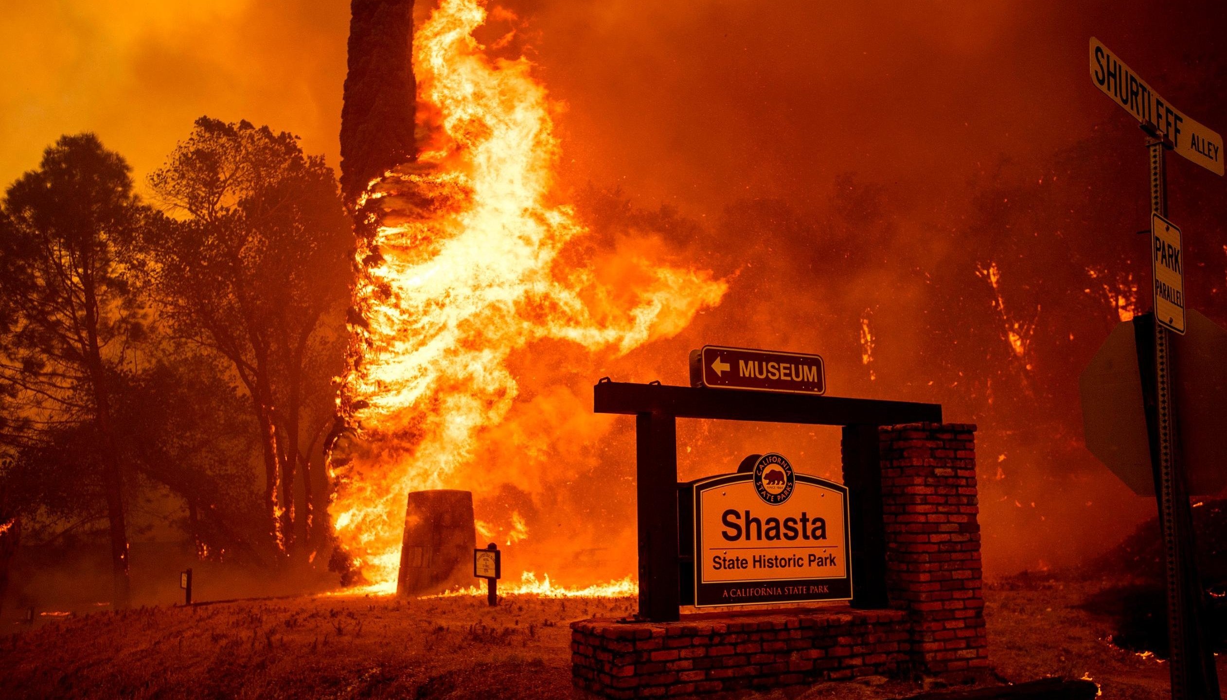 The Carr Fire tears through Shasta on July 26, 2018. (Credit: Noah Berger / AP)