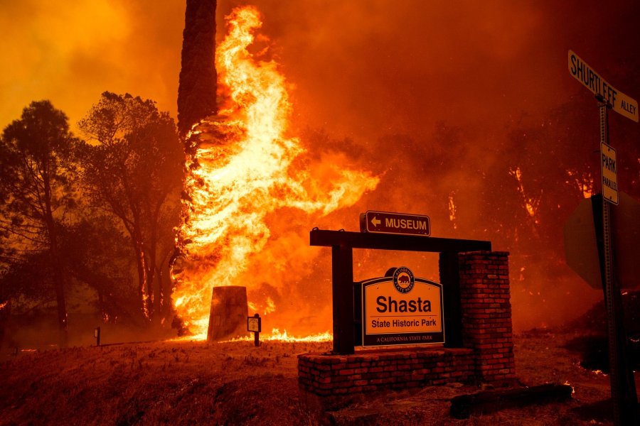 The Carr Fire tears through Shasta on July 26, 2018. (Credit: Noah Berger / AP)