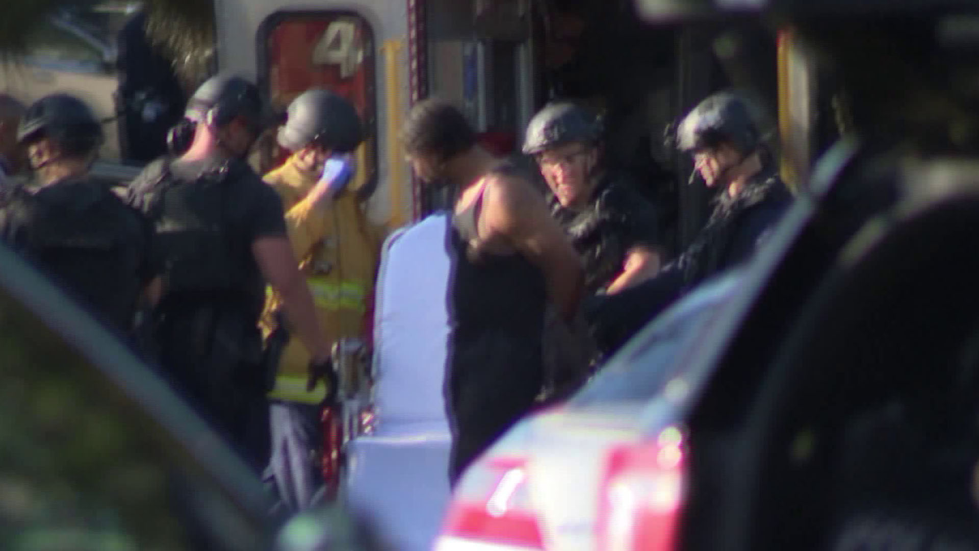 Authorities arrest the suspect, later identified as Gene Atkins, after a standoff at a Trader Joe's in Silver Lake on July 21, 2018. (Credit: KTLA)