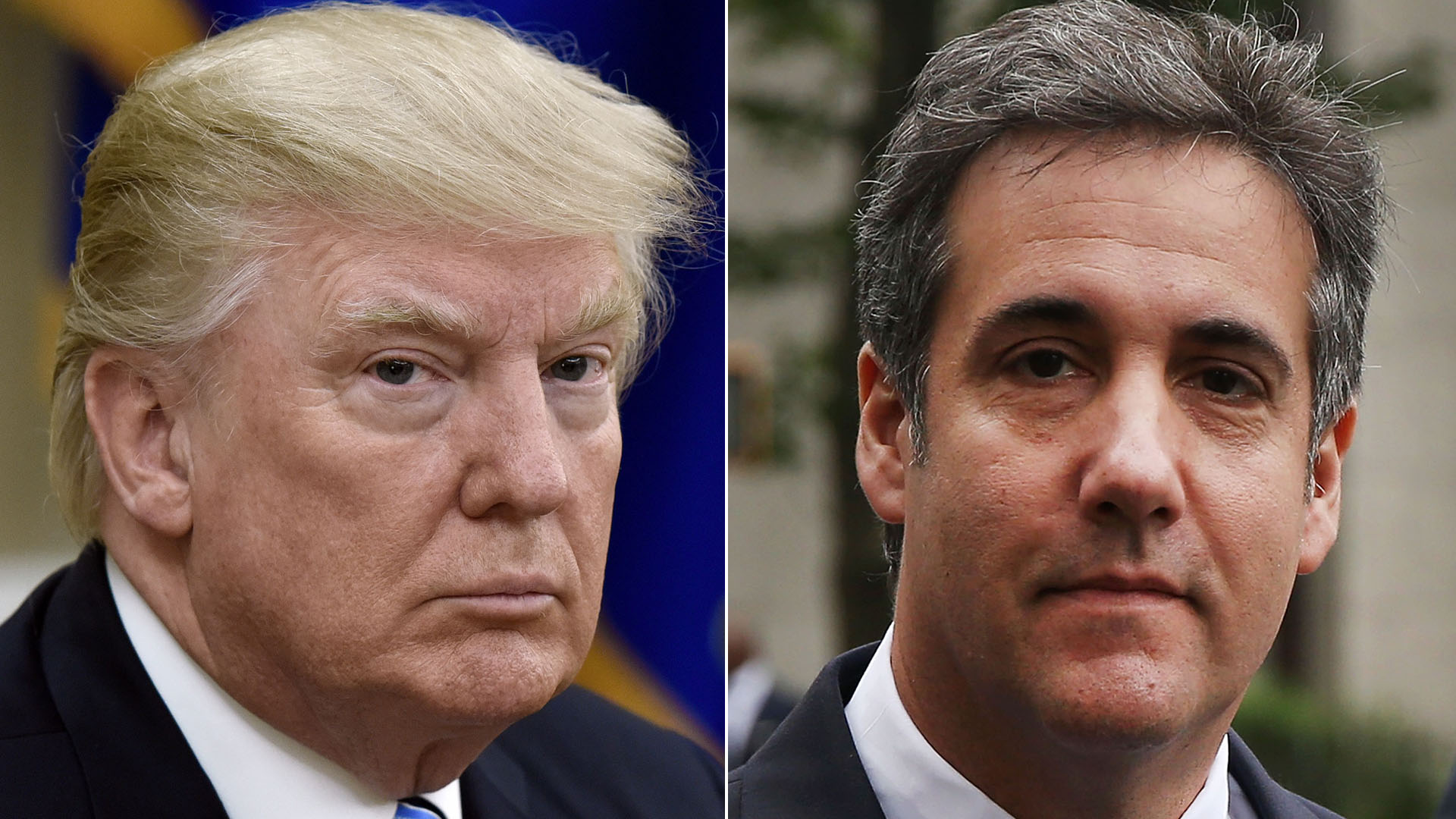 Donald Trump, right, looks on during a meeting in the White House on June 30, 2017. Michael Cohen, right, arrives at the U.S. District Court Souther District of New York on May 30, 2018. (Credit: Olivier Douliery - Pool/Spencer Platt/Getty Images)