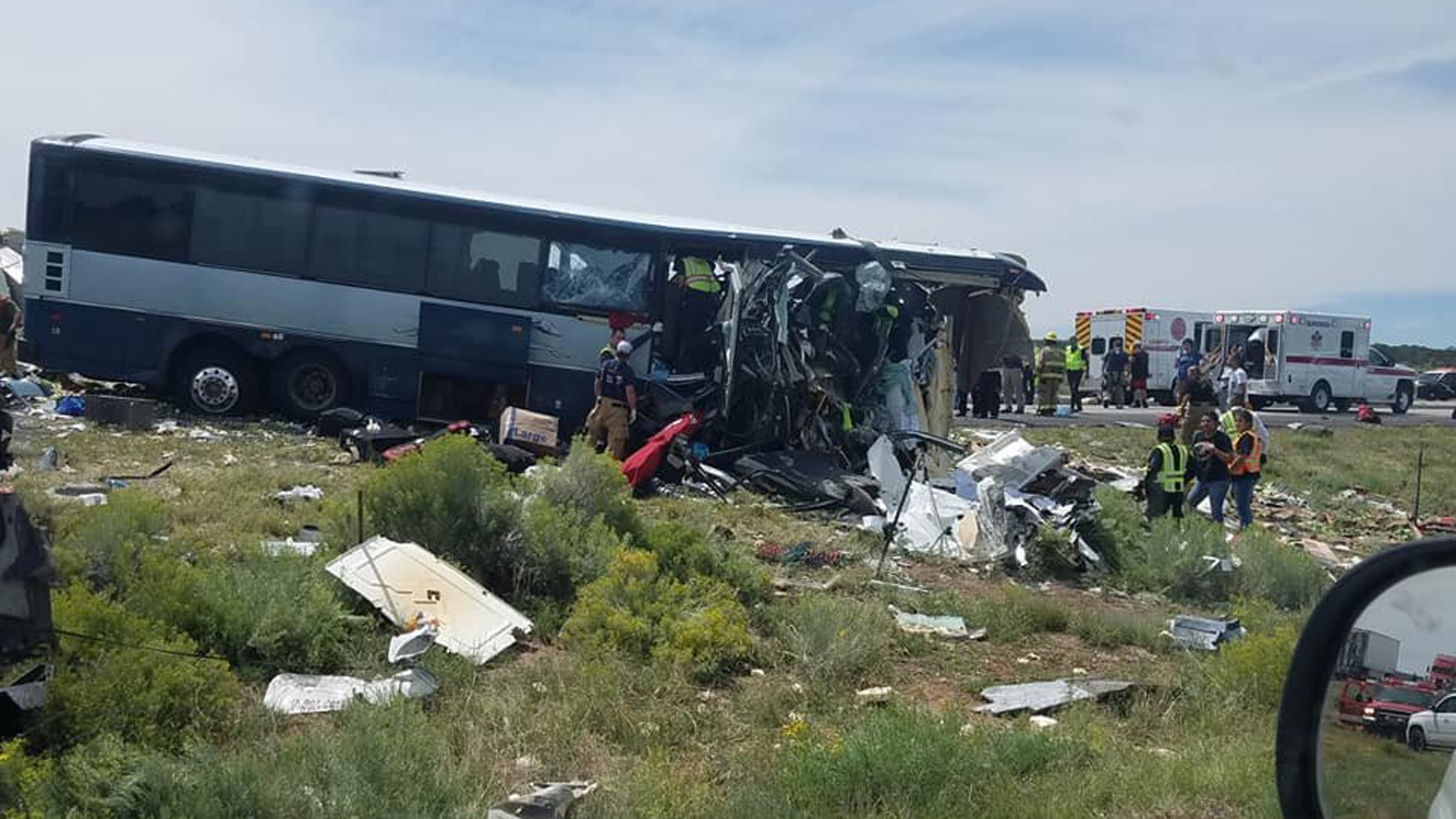 A Greyhound bus was involved in a crash in northwestern New Mexico on Thursday. (Credit: Chris Jones/Facebook via CNN Wire)