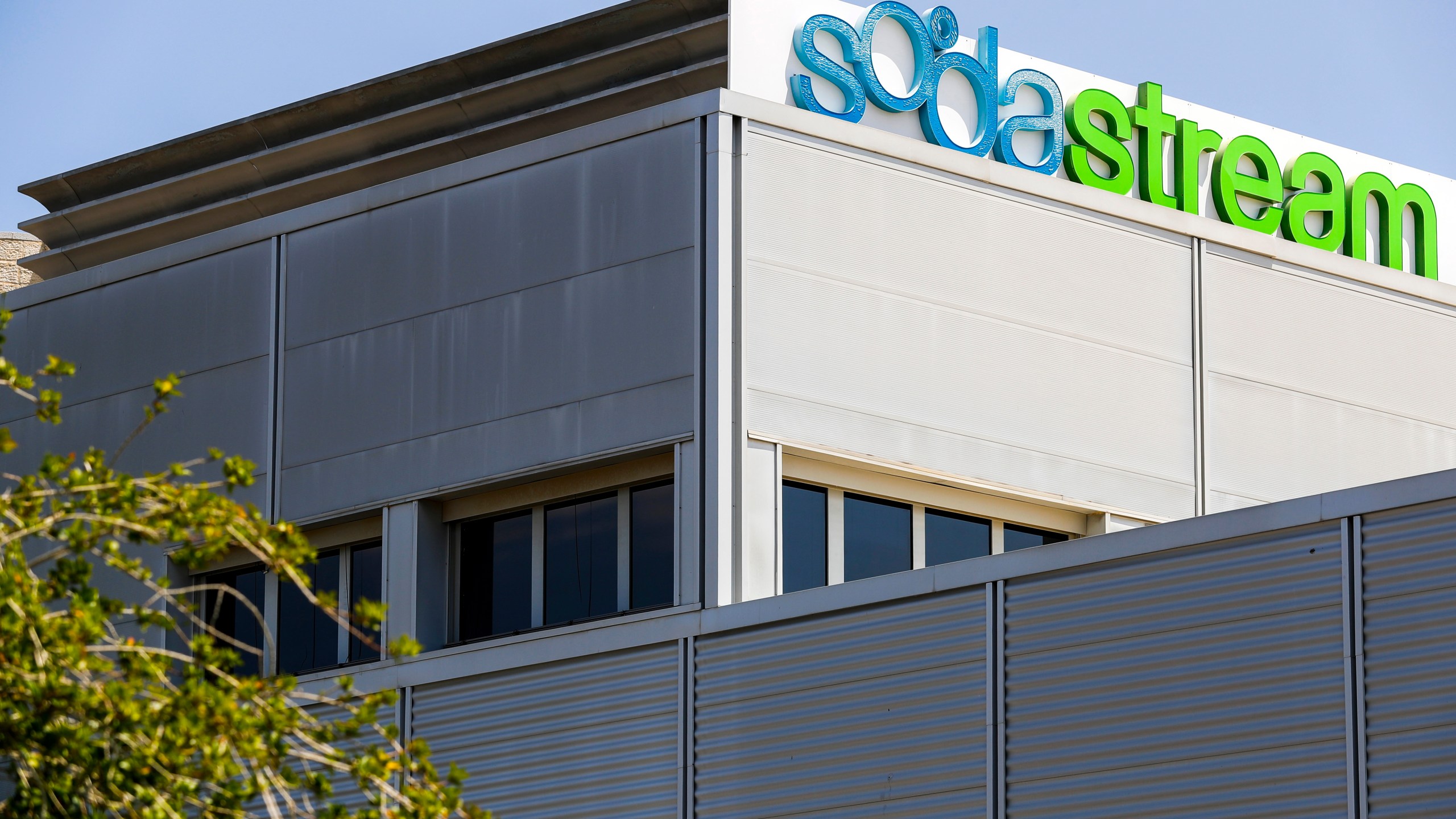 A picture taken August 20, 2018 shows the head offices of SodaStream, an Israeli maker of carbonation products, in the city of Lod, 15 kilometres southeast of Tel Aviv. (Credit: JACK GUEZ/AFP/Getty Images)