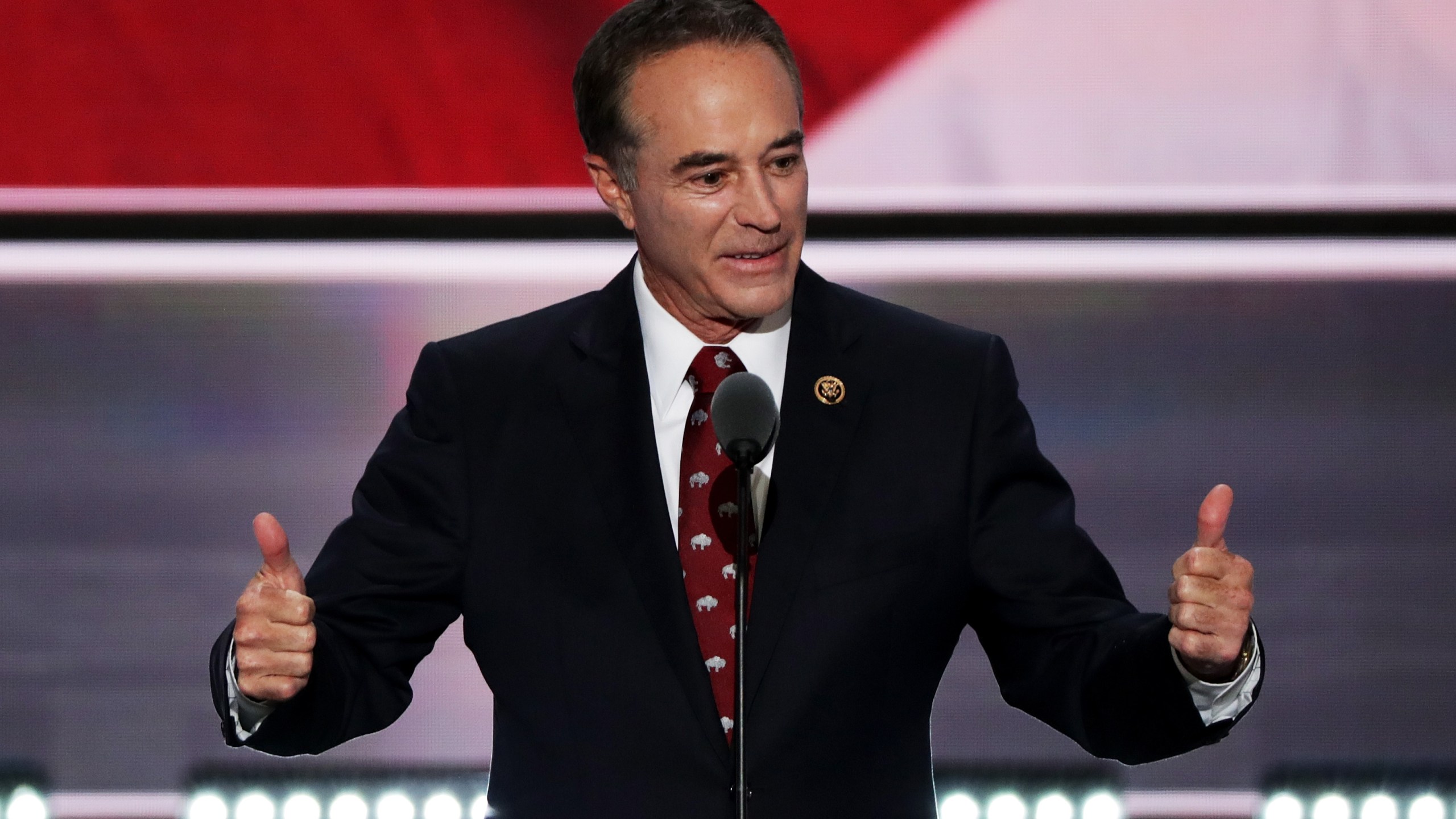 Rep. Chris Collins (R-NY) delivers a speech on the second day of the Republican National Convention on July 19, 2016 at the Quicken Loans Arena in Cleveland, Ohio. (Credit: Alex Wong/Getty Images)