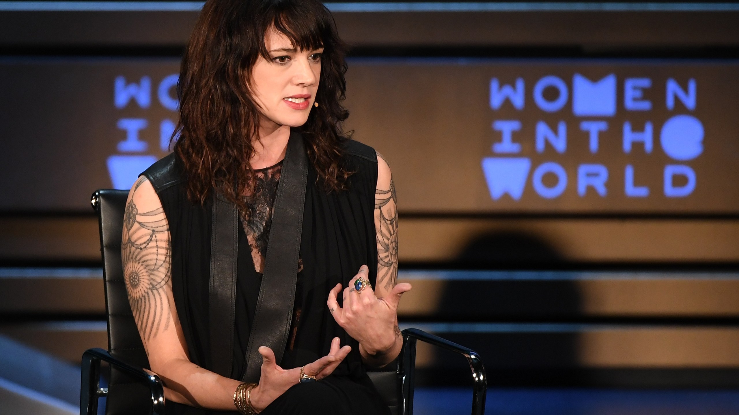 Actor/director Asia Argento speaks onstage at the 2018 Women In The World Summit at Lincoln Center on April 12, 2018, in New York City. (Credit: ANGELA WEISS/AFP/Getty Images)