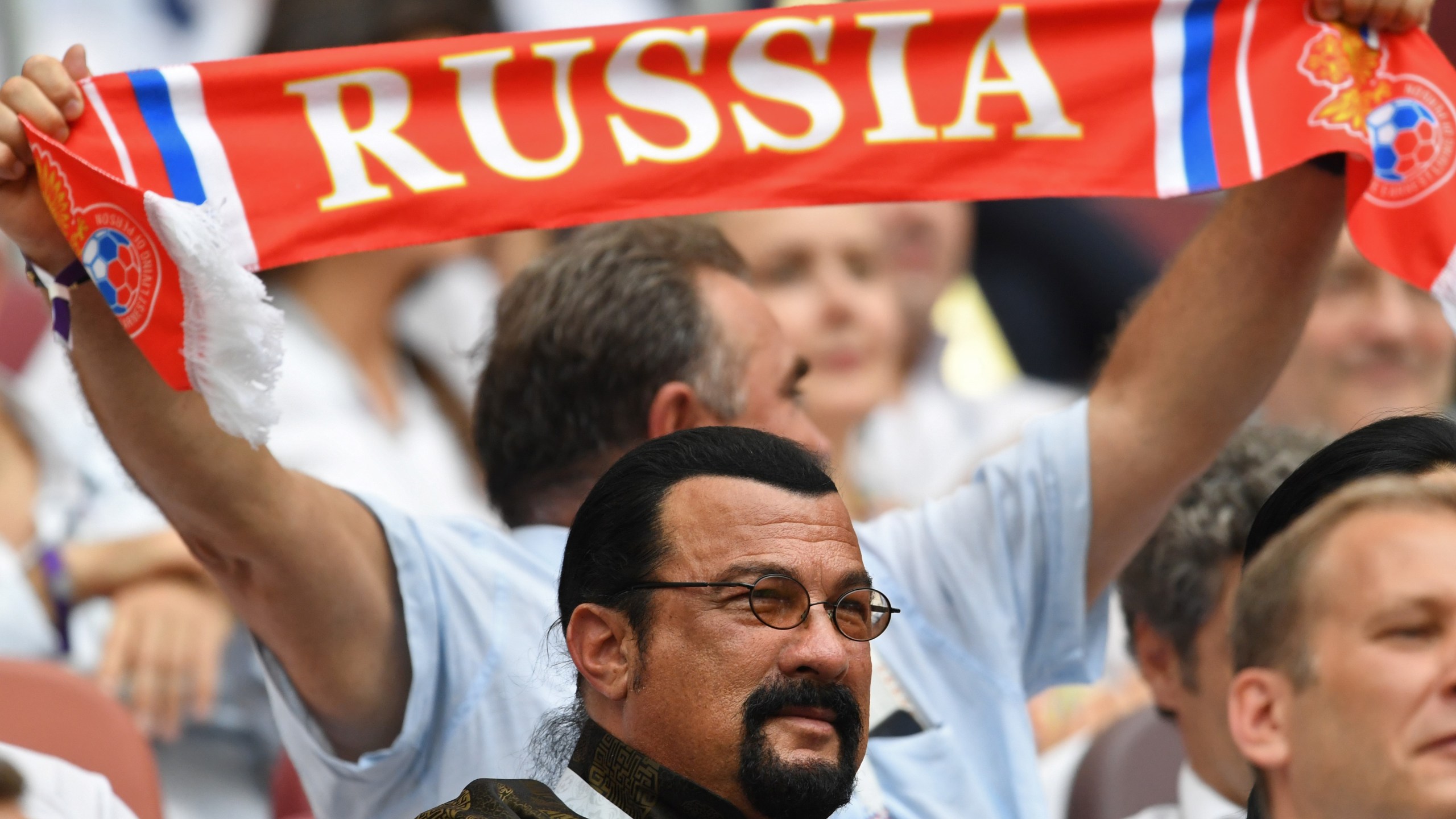 Steven Seagal attends the Russia 2018 World Cup final football match between France and Croatia at the Luzhniki Stadium in Moscow on July 15, 2018. (Credit: KIRILL KUDRYAVTSEV/AFP/Getty Images)