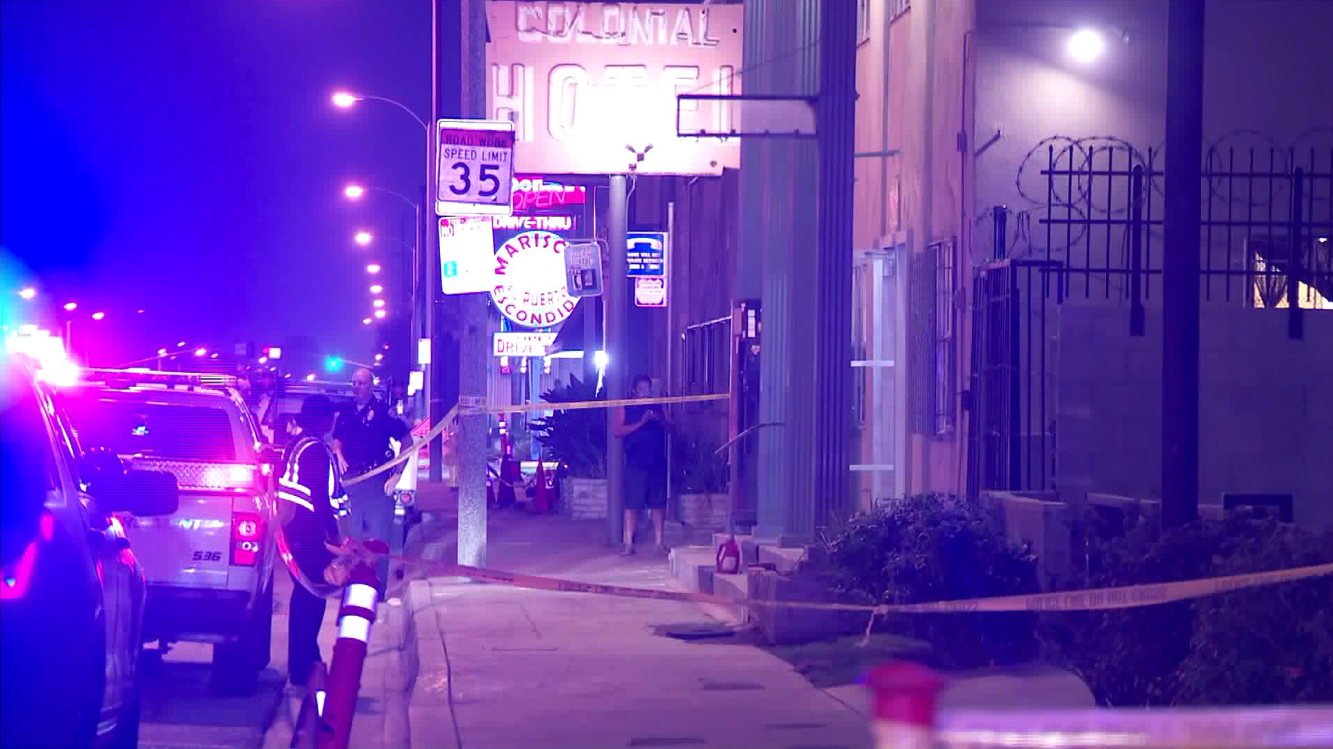 Police investigate the scene of a stabbing in Hawthorne on Aug. 20, 2018. (Credit: KTLA)