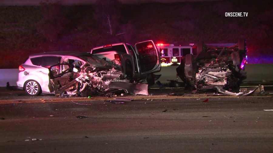 Authorities investigate a multi-vehicle crash in Irvine on Aug. 23, 2018. (Credit: OnScene.tv)