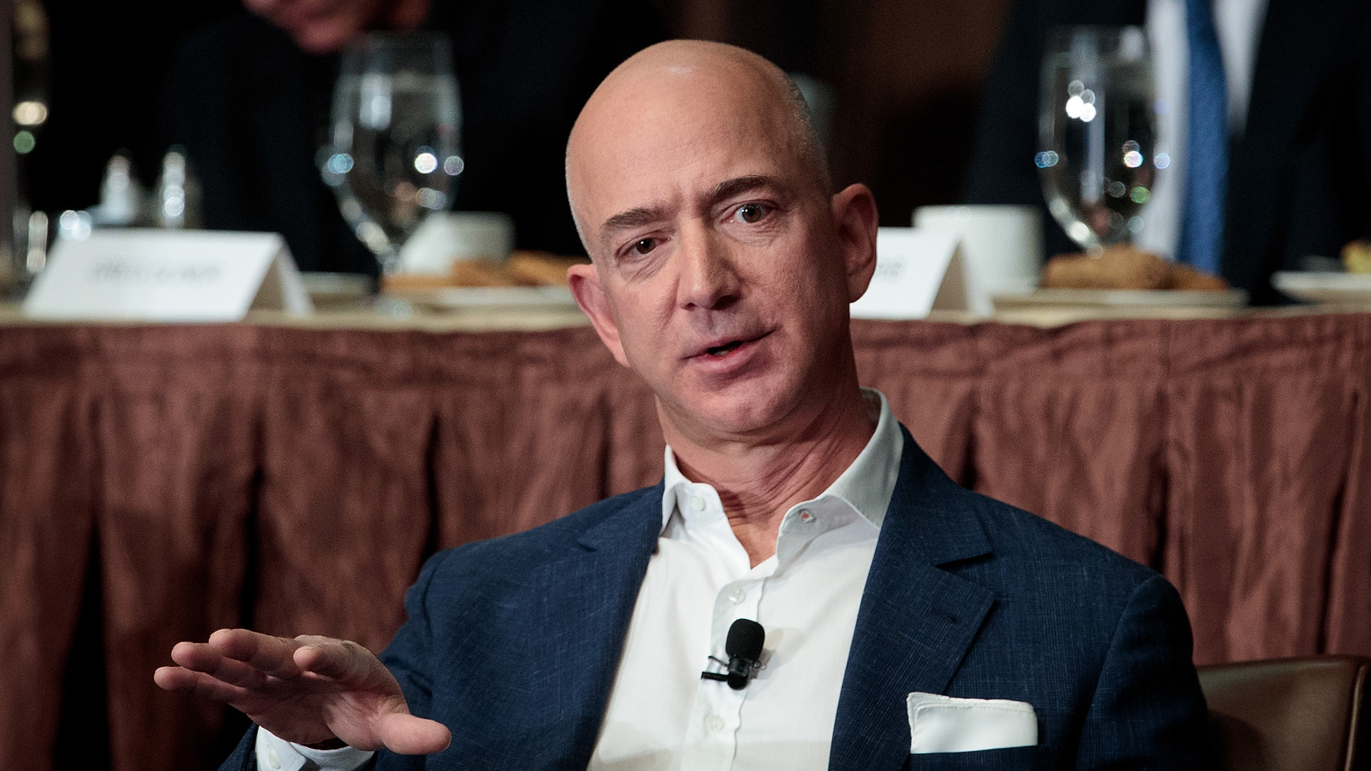 Jeff Bezos, Chairman and founder of Amazon.com and owner of The Washington Post, addresses the Economic Club of New York, at the Sheraton New York Times Square Hotel, October 27, 2016 in New York City. (Credit: Drew Angerer/Getty Images)