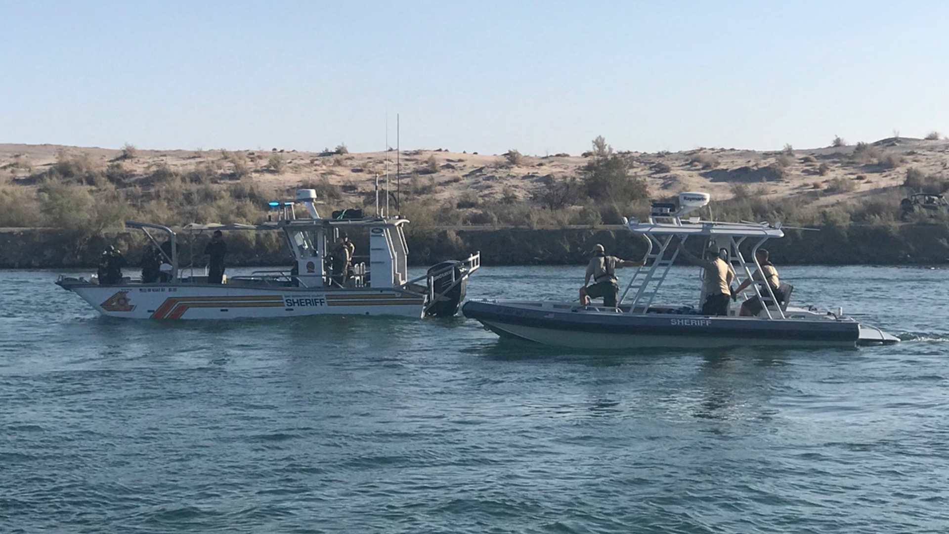 Sheriff’s dive teams search for four missing boaters in the Colorado River on Sept. 2, 2018. (Credit: San Bernardino County Sheriff’s Office)