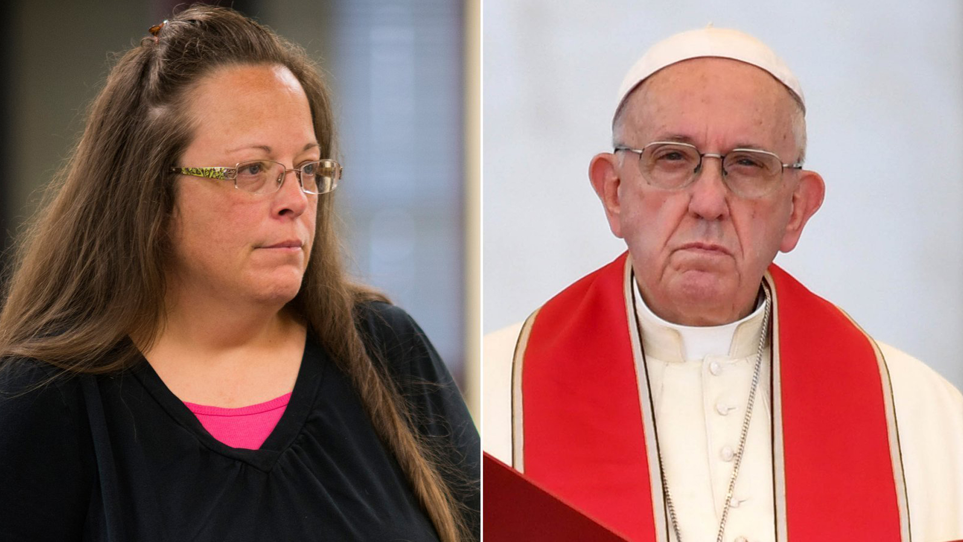 Kentucky clerk Kim Davis and Pope Francis are seen in undated side-by-side photos. (Credit: Getty Images via CNN)