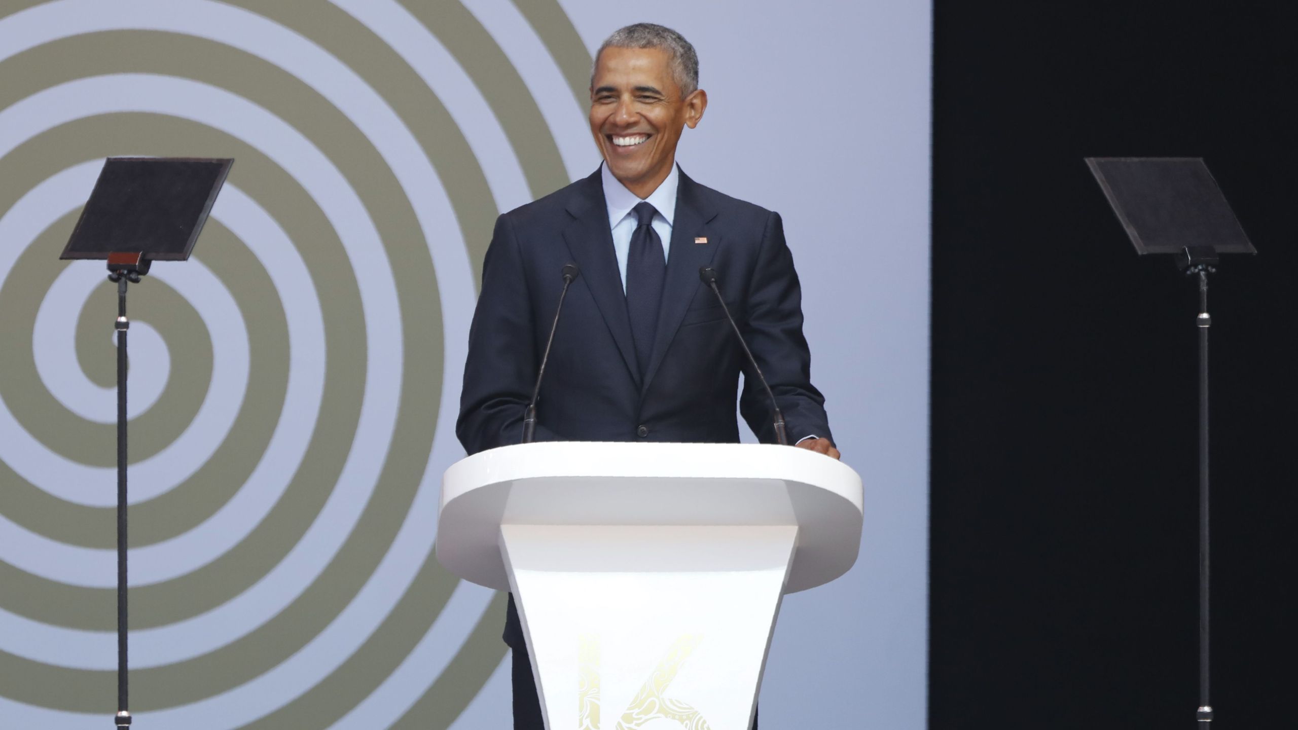 Former President Barack Obama speaks during the 2018 Nelson Mandela Annual Lecture in Johannesburg on July 17, 2018. (Credit: Marco Longari / AFP / Getty Images)