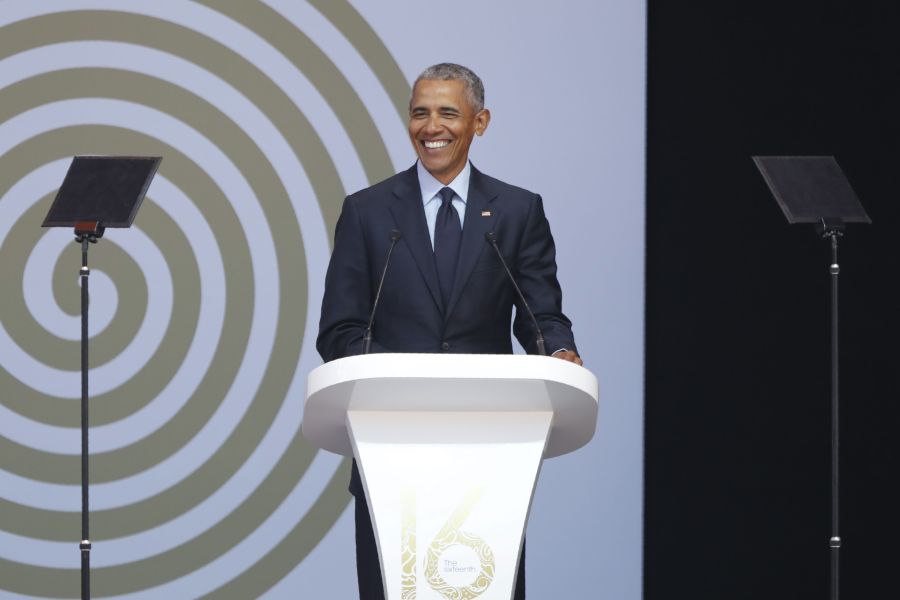 Former President Barack Obama speaks during the 2018 Nelson Mandela Annual Lecture in Johannesburg on July 17, 2018. (Credit: Marco Longari / AFP / Getty Images)