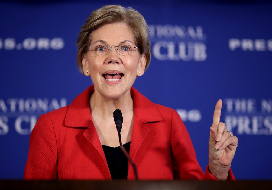 Sen. Elizabeth Warren speaks at the National Press Club in Washington, DC, on Aug. 21, 2018. (Credit: Win McNamee / Getty Images)