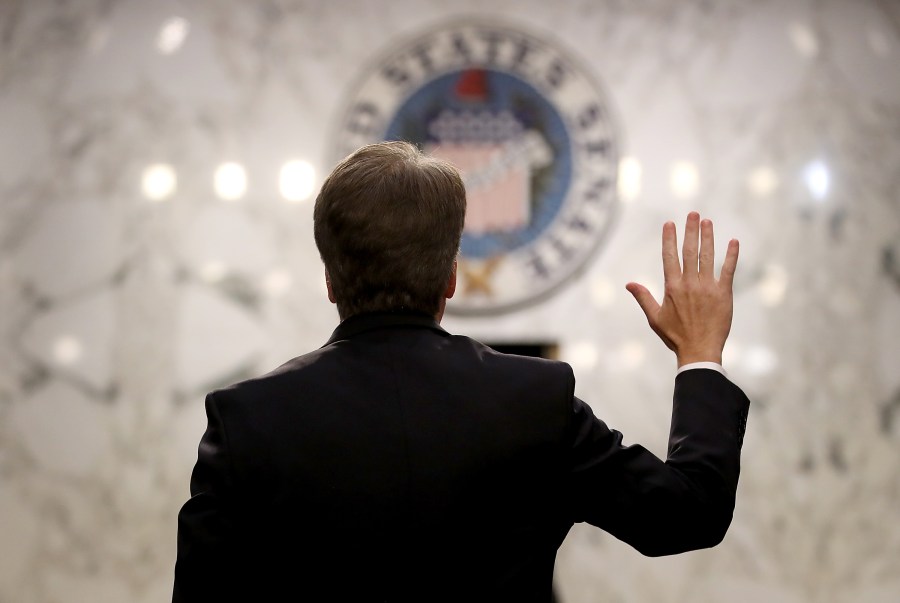 Supreme Court nominee Judge Brett Kavanaugh is sworn in before the Senate Judiciary Committee during his Supreme Court confirmation hearing on Capitol Hill, Sept. 4, 2018. (Credit: Mark Wilson / Getty Images)