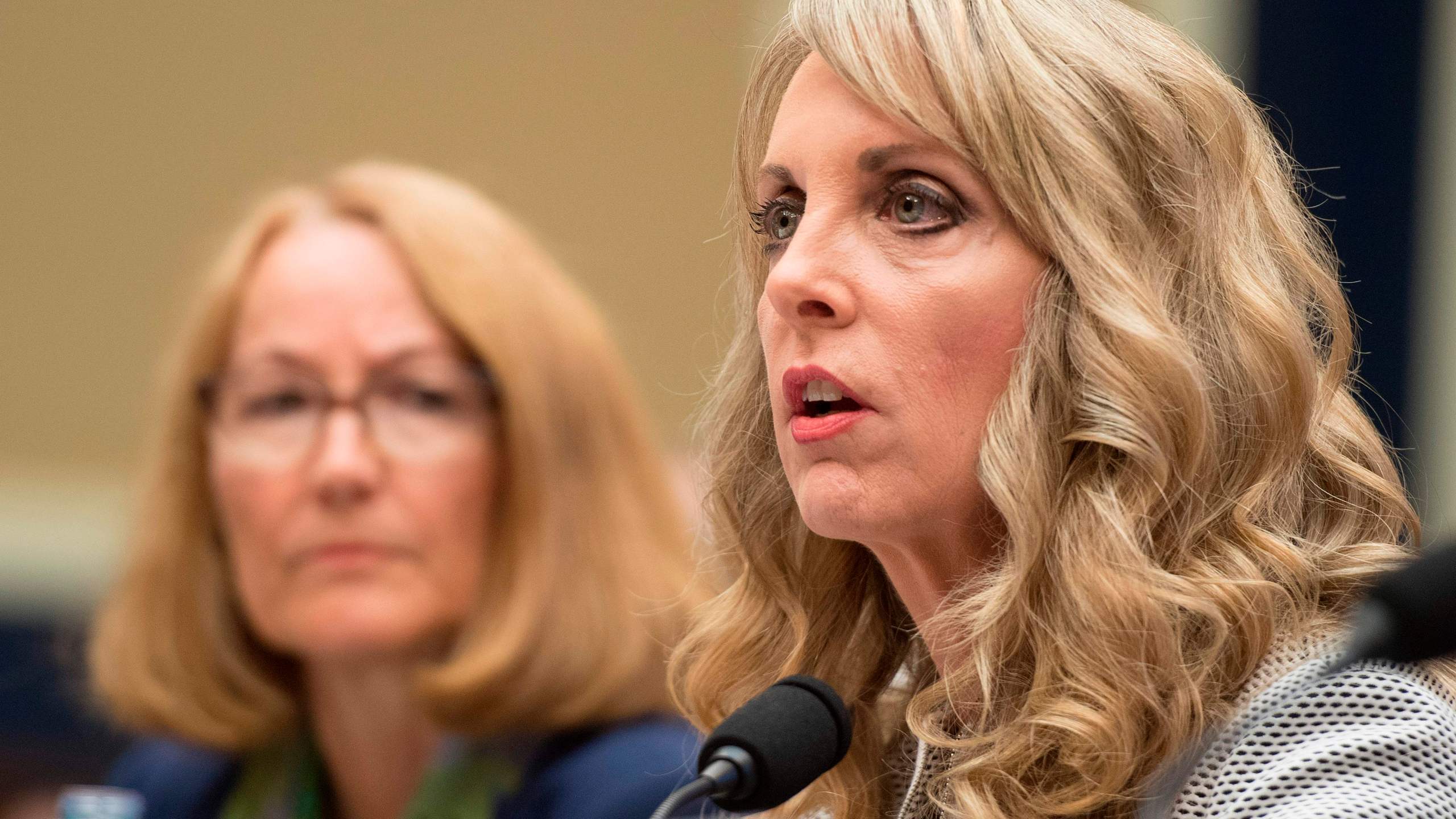 President and CEO of USA Gymnastics Kerry Perry (R) testifies in Washington, DC, on May 23, 2018. (Credit: JIM WATSON/AFP/Getty Images)