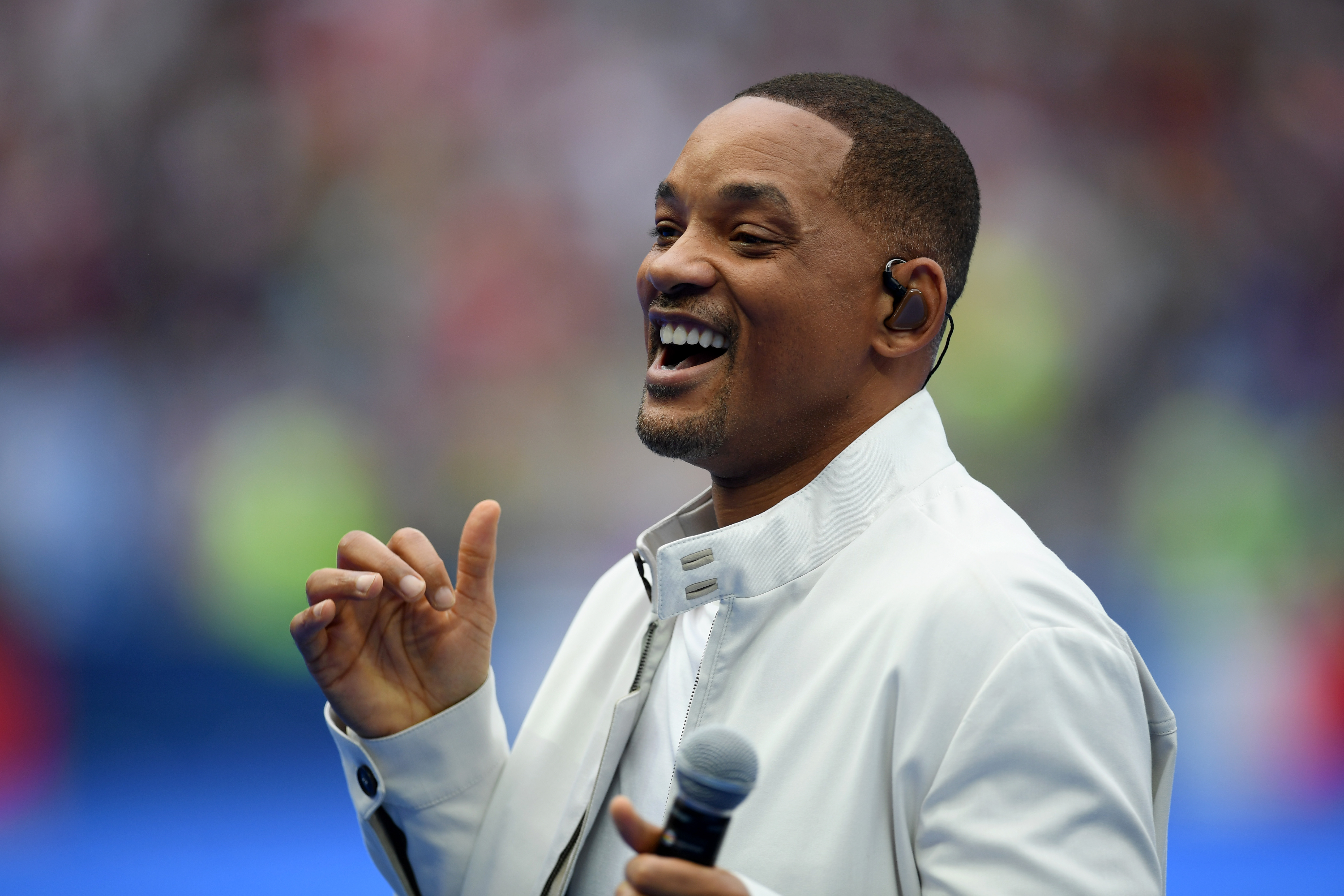 Will Smith performs during the closing ceremony ahead of the 2018 FIFA World Cup Final between France and Croatia at Luzhniki Stadium on July 15, 2018 in Moscow, Russia. (Credit: Matthias Hangst/Getty Images)