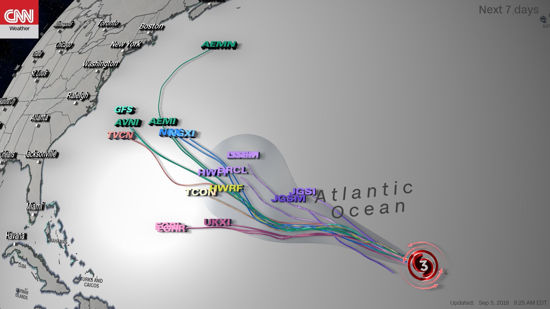 Hurricane Florence, the first major hurricane of the year, could pose a threat to the US East Coast. (Credit: CNN)