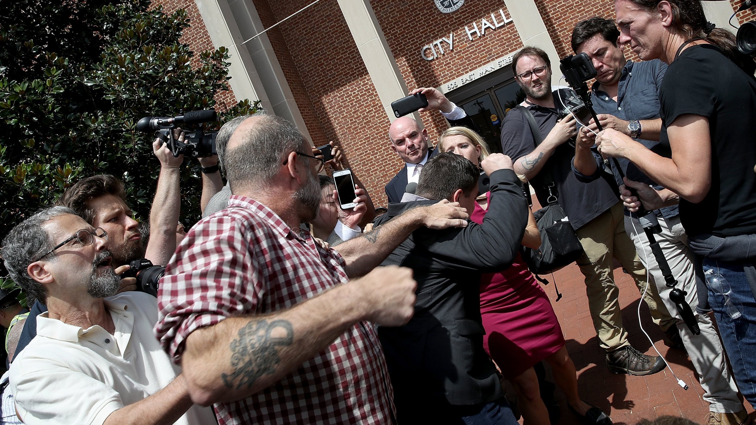 Jeffrey Winder tried to punch Jason Kessler, an organizer of "Unite the Right" rally, last year in Charlottesville, Virginia. (Credit: Getty Images via CNN Wire)