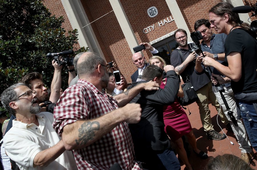 Jeffrey Winder tried to punch Jason Kessler, an organizer of "Unite the Right" rally, last year in Charlottesville, Virginia. (Credit: Getty Images via CNN Wire)