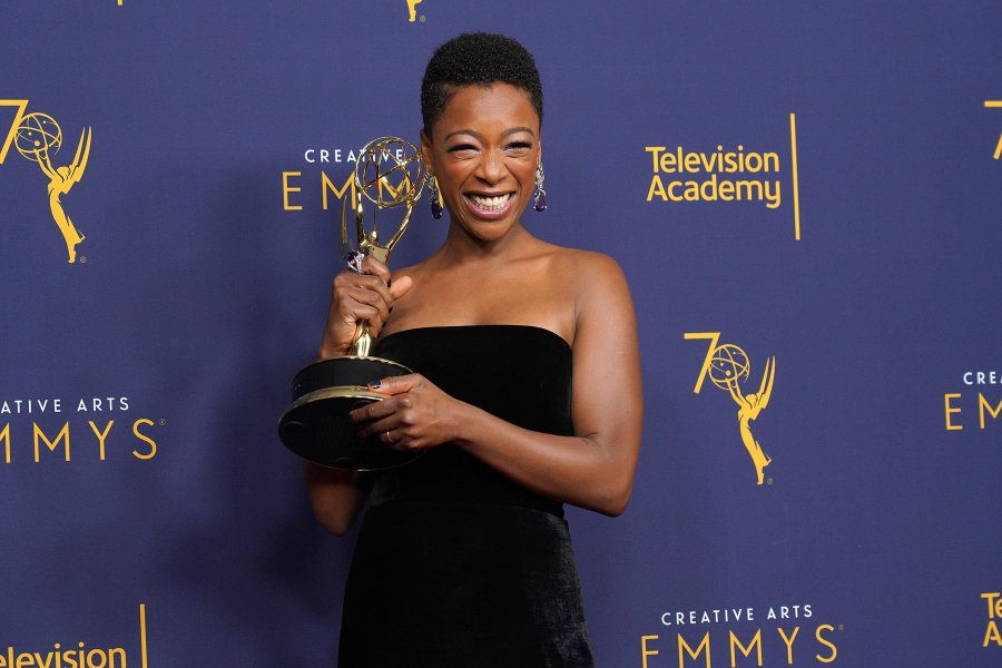 Actress Samira Wiley is seen with her Emmy award, received on Sept. 8, 2018. She and other black actors swept the guest star categories of the Creative Arts Emmy Awards. (Credit: JC Olivera/WireImage/Getty Image via CNN)