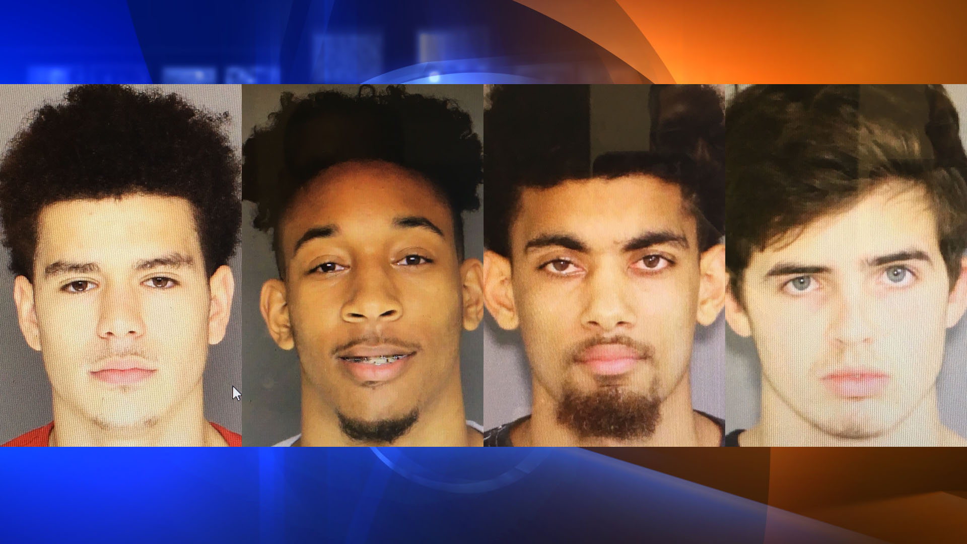 Jelani Bell, Marques Russell, Alonzo Gude and Elliot Couillard are seen in booking photos provided by the Santa Barbara County Sheriff's Office on Sept. 8, 2018.