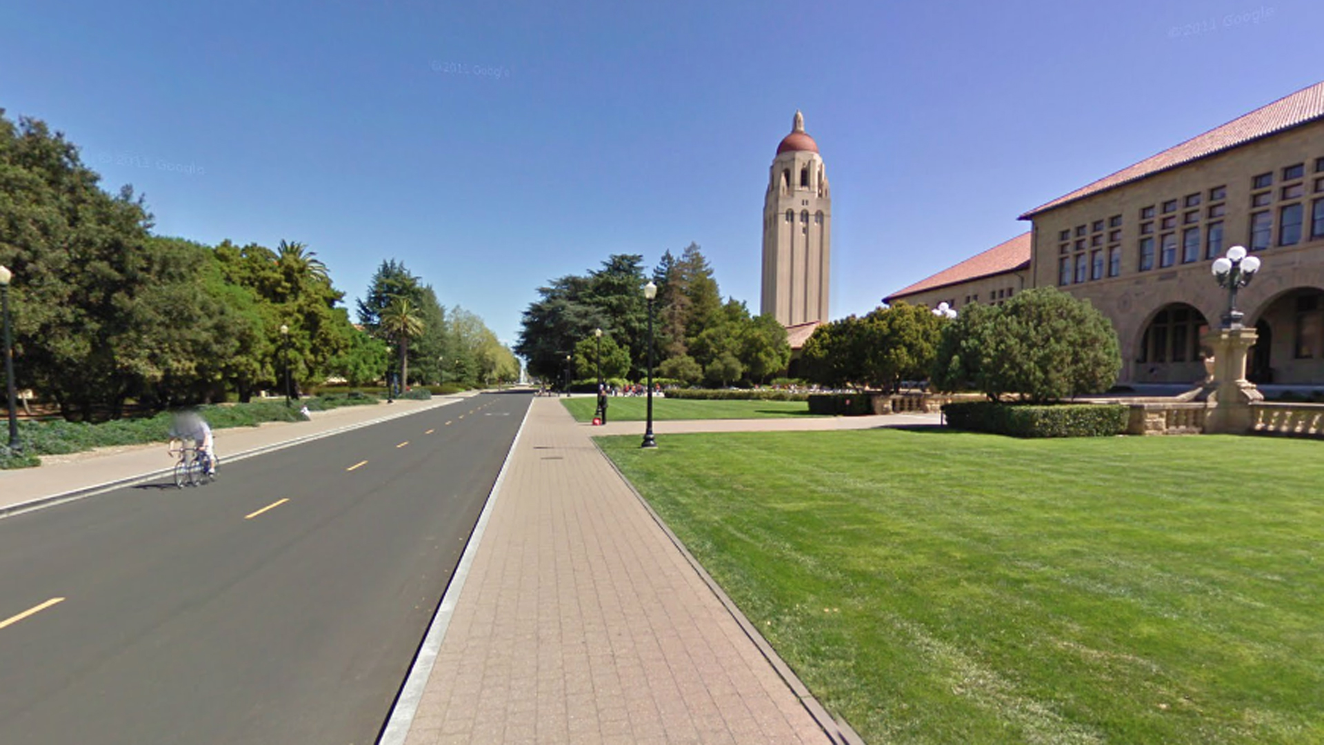 Stanford is seeking approval to rename "Serra Mall" -- the pedestrian mall at the front of the university's campus, seen here in this Google Maps image -- as “Jane Stanford Way.”