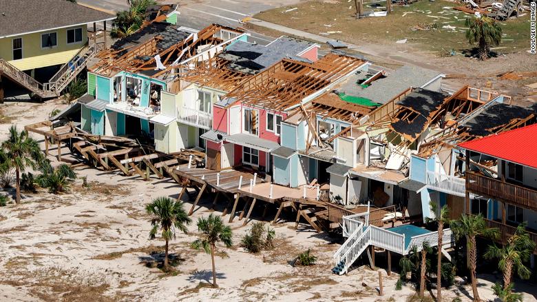 Homes destroyed by Hurricane Michael are shown from the air Oct. 11, 2018, in Mexico Beach, Fla. (Credit: Chris O'Meara-Pool/Getty Images)