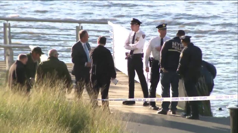 Police investigate after two bodies were recovered from the Hudson River in New York City. (Credit: WPIX)