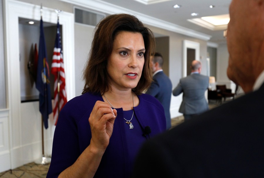 Gretchen Whitmer speaks with a reporter after a Democrat Unity Rally at the Westin Book Cadillac Hotel Aug. 8, 2018 in Detroit, Michigan. (Credit: Bill Pugliano/Getty Images)