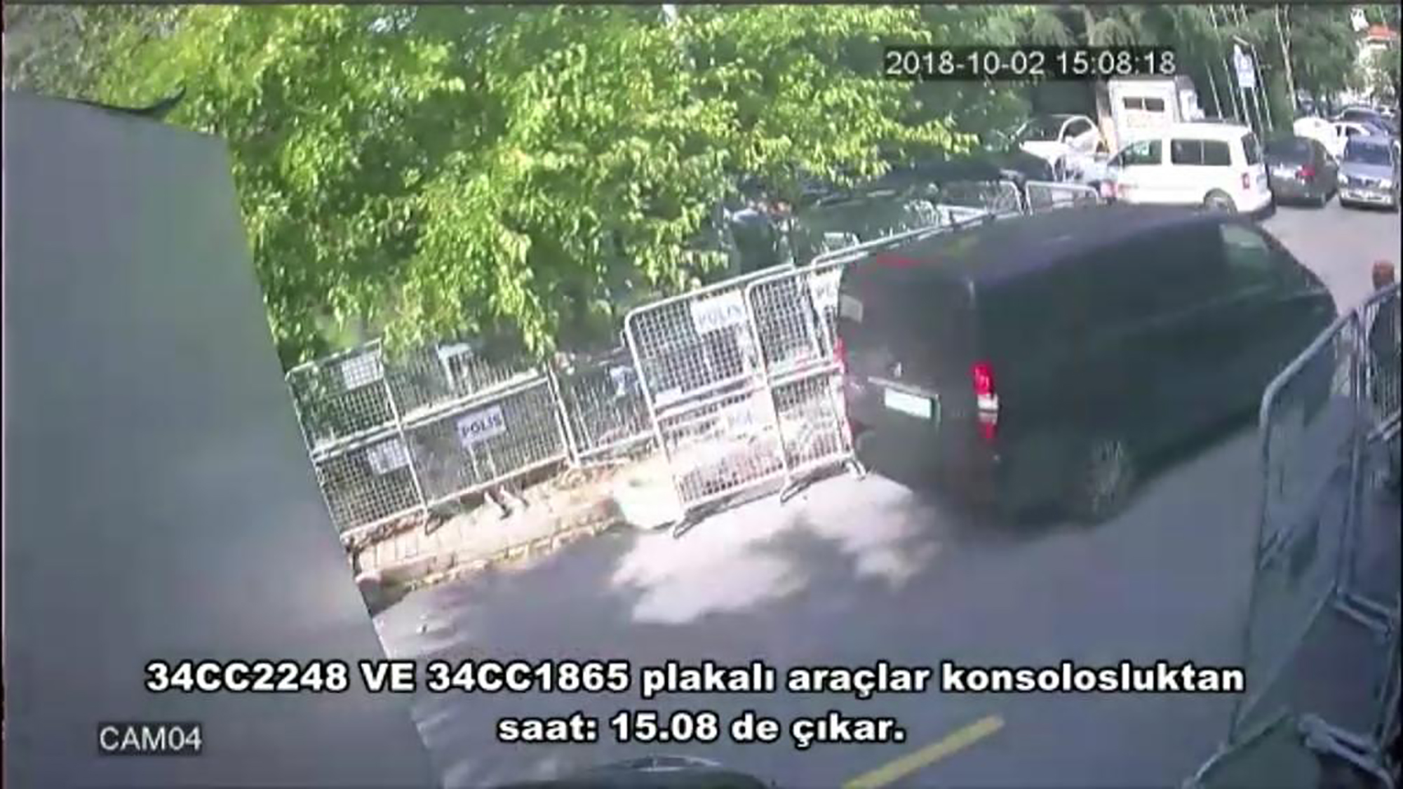 A frame grab on October 10,2018 taken from a police CCTV video made available through Turkish Newspaper Sabah allegedly shows a black van in front of the Saudi consulate in Istanbul on October 2, 2018. (Credit: AFP/Getty Images)