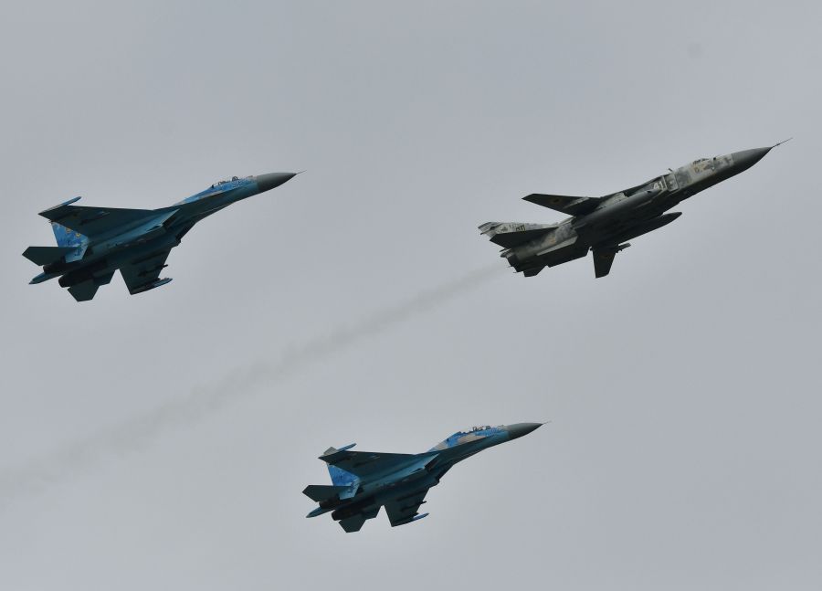 Air force exercises by the United States and other NATO countries take place at the Starokostyantyniv military airbase in Ukraine as part of Clear Sky-2018 on Oct.12, 2018. (Credit: GENYA SAVILOV/AFP/Getty Images)