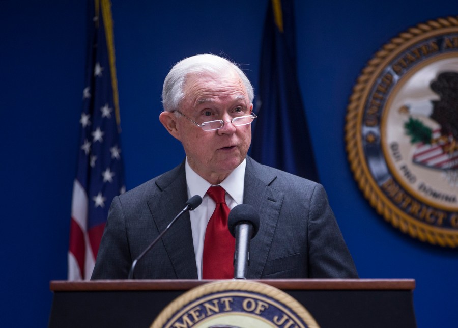 U.S. Attorney General Jeff Sessions speaks during a news conference on efforts to reduce transnational crime at the U.S. Attorney's Office for the District of Columbia on Oct. 15, 2018. (Credit: Zach Gibson/Getty Images)