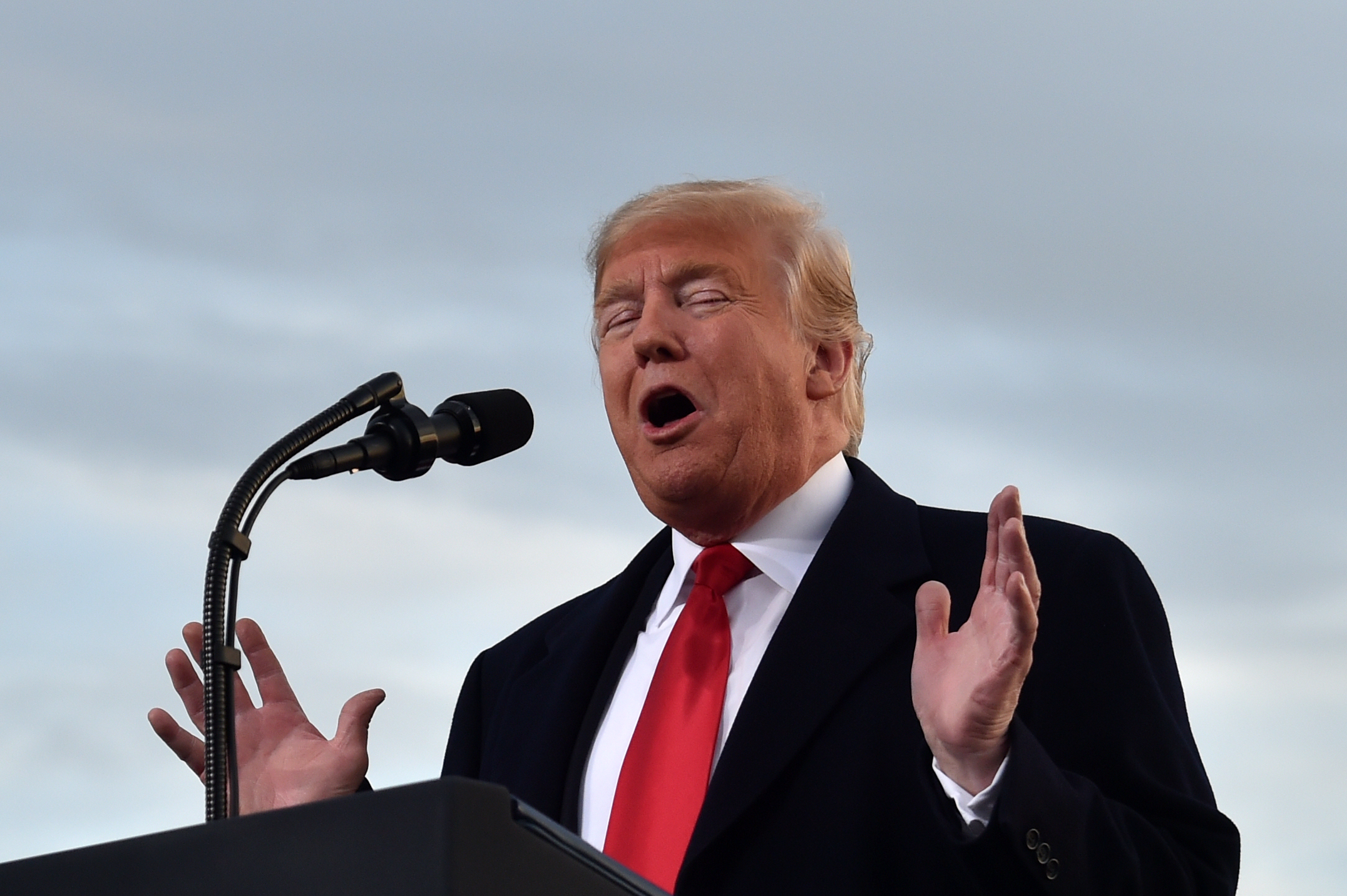 US President Donald Trump speaks during a 'Make America Great' rally in Missoula, Montana, on October 18, 2018. (Credit: NICHOLAS KAMM/AFP/Getty Images)