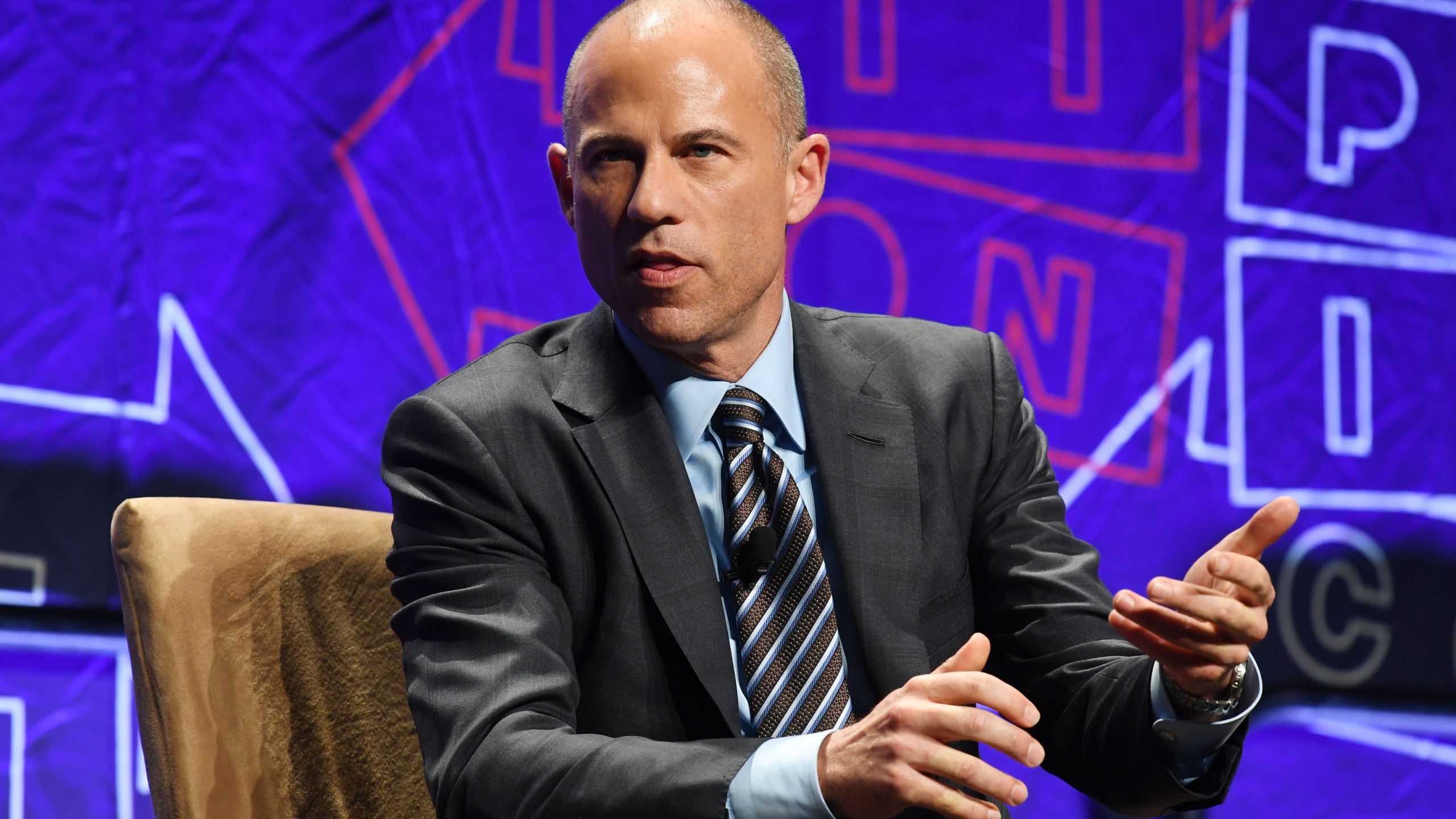 Attorney Michael Avenatti speaks at the "How to Beat Trump" panel at Politicon in Los Angeles on Oct. 20, 2018. (Credit: Mark Ralston / AFP / Getty Images)