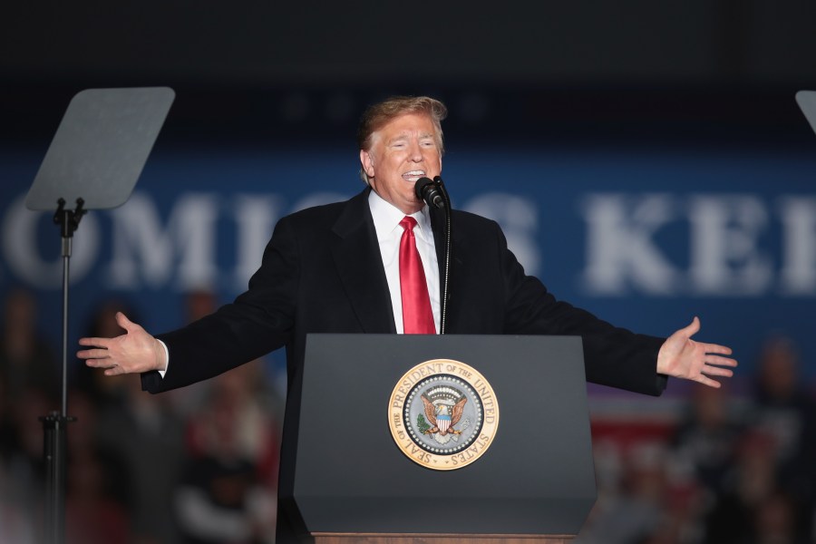 President Donald Trump speaks to supporters during a rally at the Southern Illinois Airport on Oct. 27, 2018, in Murphysboro, Illinois. (Credit: Scott Olson/Getty Images)