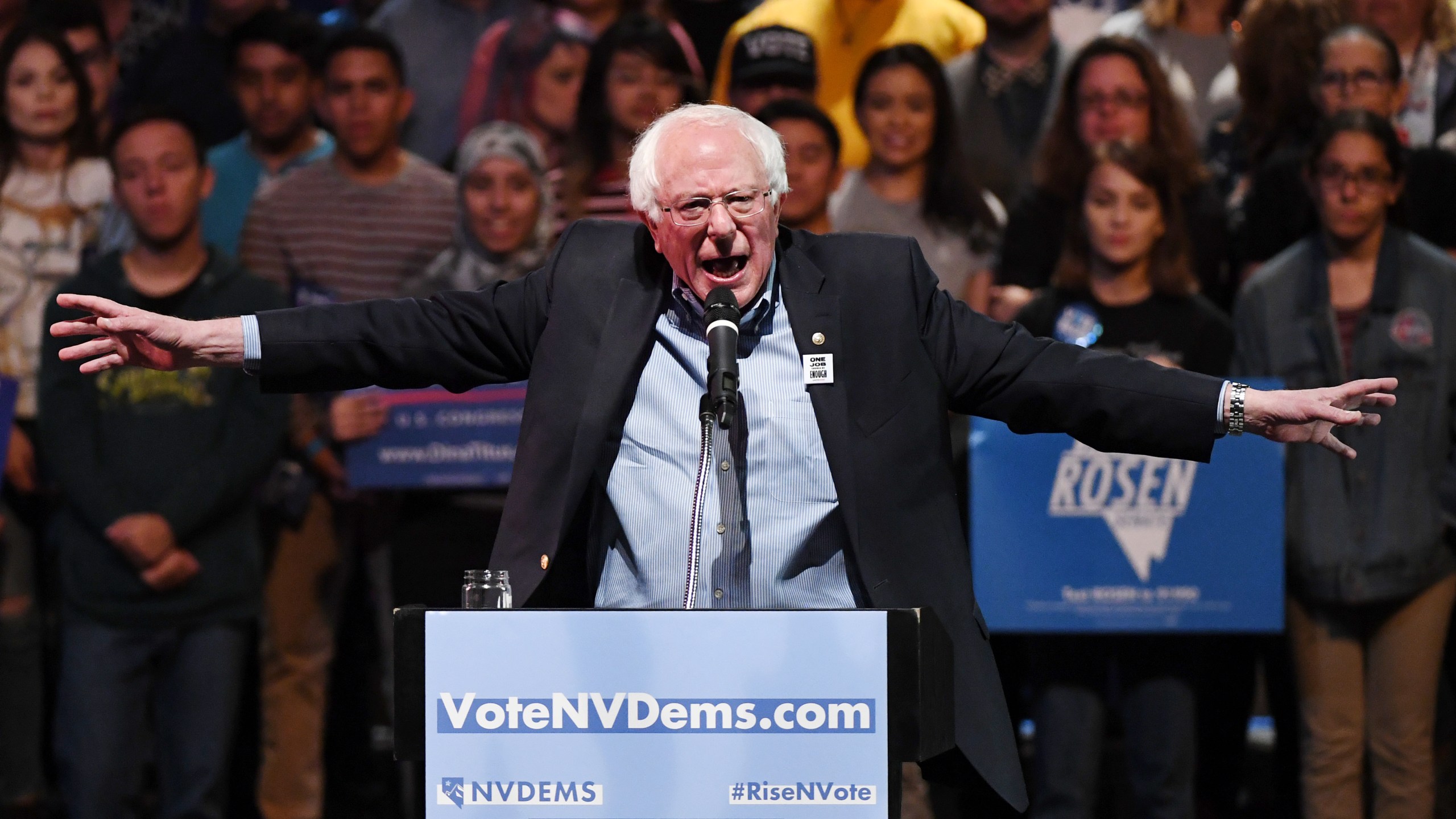 Sen. Bernie Sanders speaks during a rally for Nevada Democratic candidates at the Las Vegas Academy of the Arts on Oct. 25, 2018. (Credit: Ethan Miller / Getty Images)