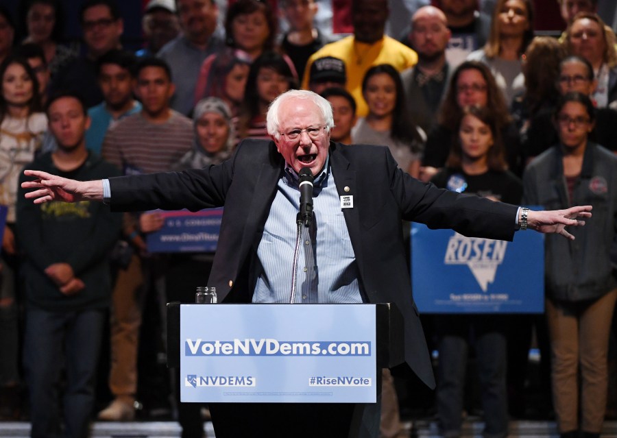 Sen. Bernie Sanders speaks during a rally for Nevada Democratic candidates at the Las Vegas Academy of the Arts on Oct. 25, 2018. (Credit: Ethan Miller / Getty Images)