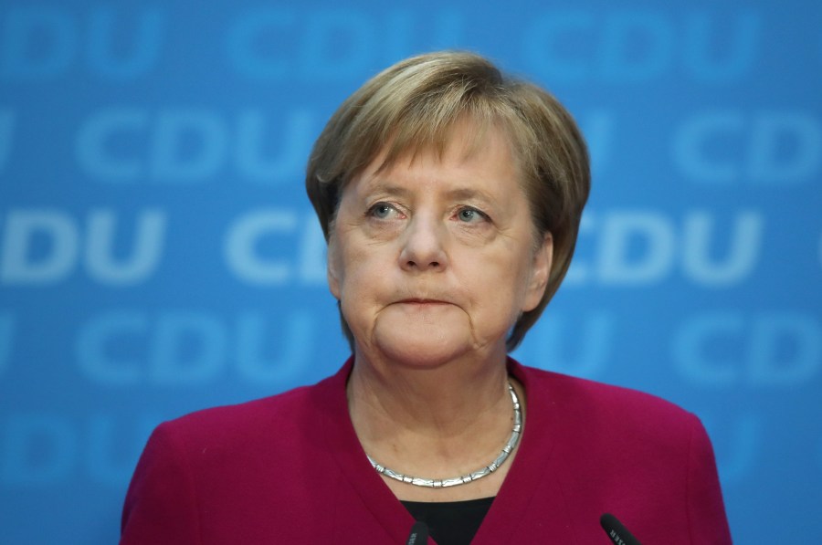 German Chancellor and leader of the German Christian Democrats (CDU) Angela Merkel speaks at a press conference the day after elections in the state of Hesse on Oct. 29, 2018 in Berlin. Merkel announced that she will not seek re-election neither as party chairwoman nor as chancellor. (Credit: Sean Gallup/Getty Images)