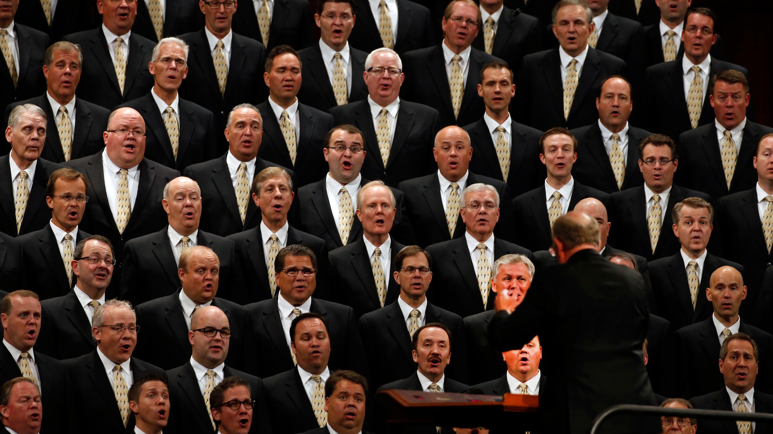 The Mormon Tabernacle Choir, of the Church of Jesus Christ of Latter-Day Saints Thomas sing at the start of the 185th Semiannual General Conference of the Mormon Church on Oct. 3, 2015 in Salt Lake City. (Credit: George Frey/Getty Images)