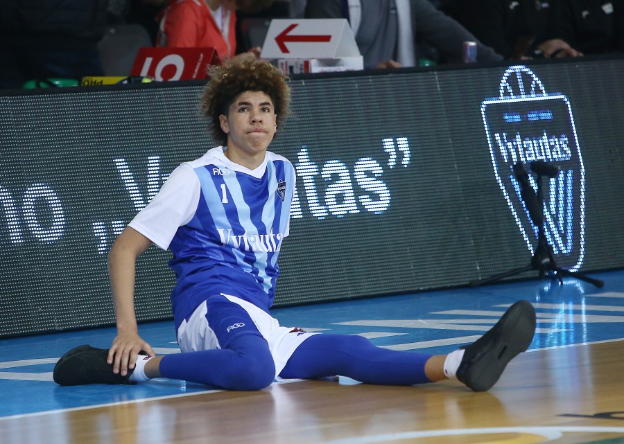 LaMelo Ball of Vytautas Prienai prior to the match between Vytautas Prienai and Zalgiris Kauno on January 9, 2018 in Prienai, Lithuania. (Credit: Alius Koroliovas/Getty Images)