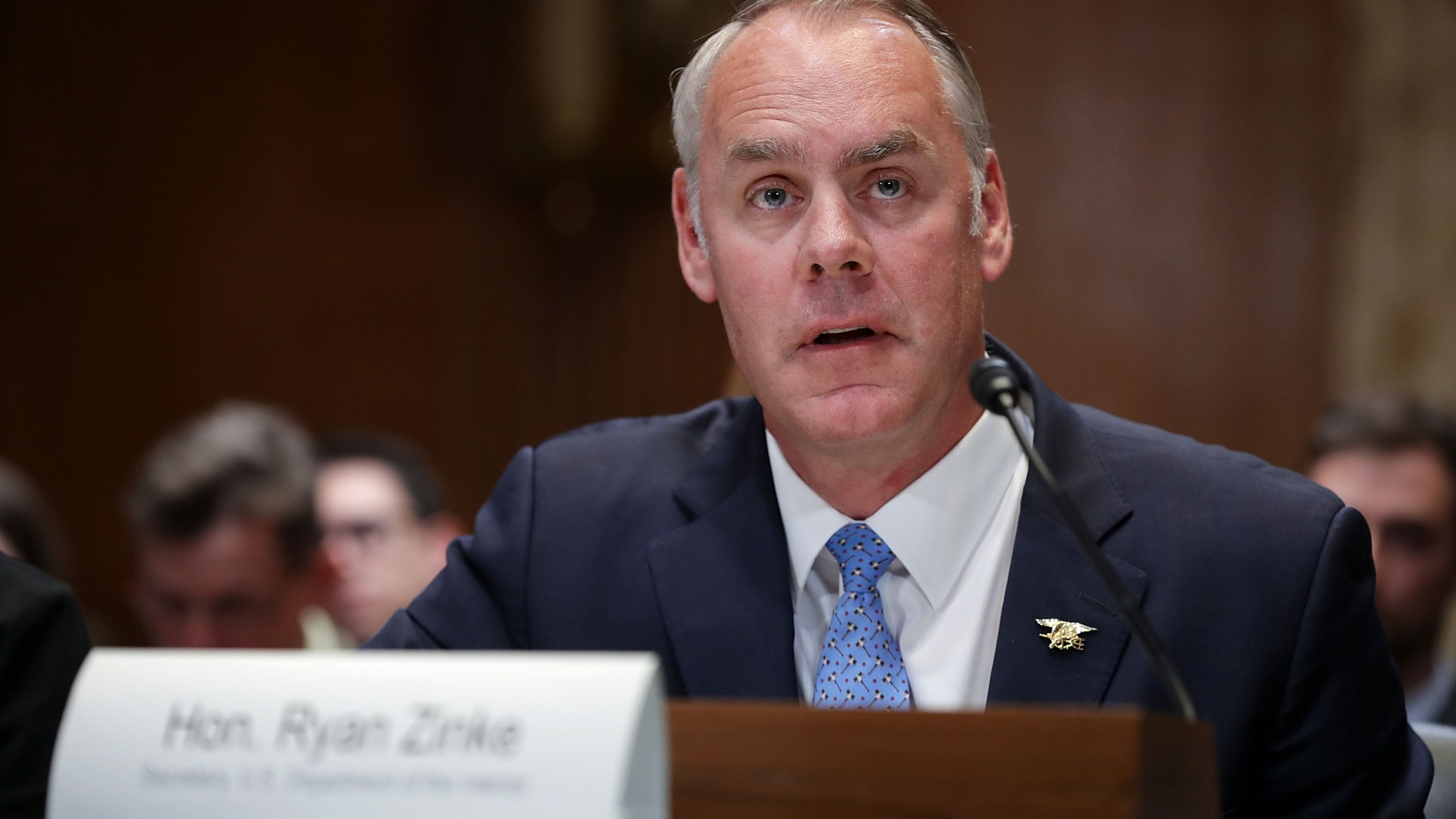 U.S. Interior Secretary Ryan Zinke testifies before the Senate Appropriations Committee's Interior, Environment, and Related Agencies Subcommittee in the Dirksen Senate Office Building on Capitol Hill May 10, 2018 in Washington, DC. Zinke testified about his department's FY2019 funding request and budget. (Photo by Chip Somodevilla/Getty Images)