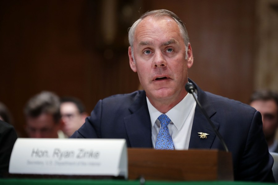 U.S. Interior Secretary Ryan Zinke testifies before the Senate Appropriations Committee's Interior, Environment, and Related Agencies Subcommittee in the Dirksen Senate Office Building on Capitol Hill May 10, 2018 in Washington, DC. Zinke testified about his department's FY2019 funding request and budget. (Photo by Chip Somodevilla/Getty Images)