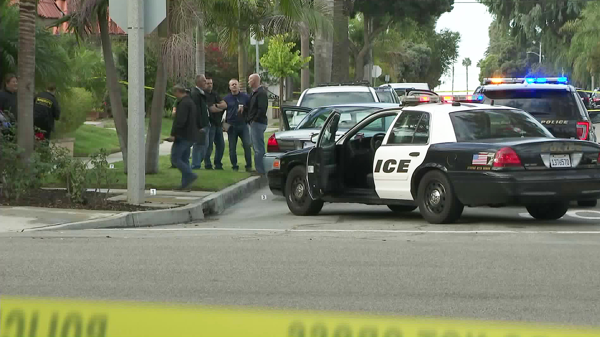 An investigation is underway in Huntington Beach following an officer-involved shooting on Oct. 11, 2018. (Credit: KTLA)