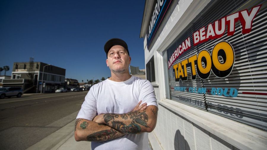 James Real, the owner of American Beauty Tattoo in Sunset Beach is seen in an undated photo. He said he saw L.A. County sheriff's deputies come into his shop to get inked with identical tattoos of a skeleton in a cowboy hat. Each design included a number in sequential order — more than 100 in all. (Credit: Allen J. Schaben / Los Angeles Times)