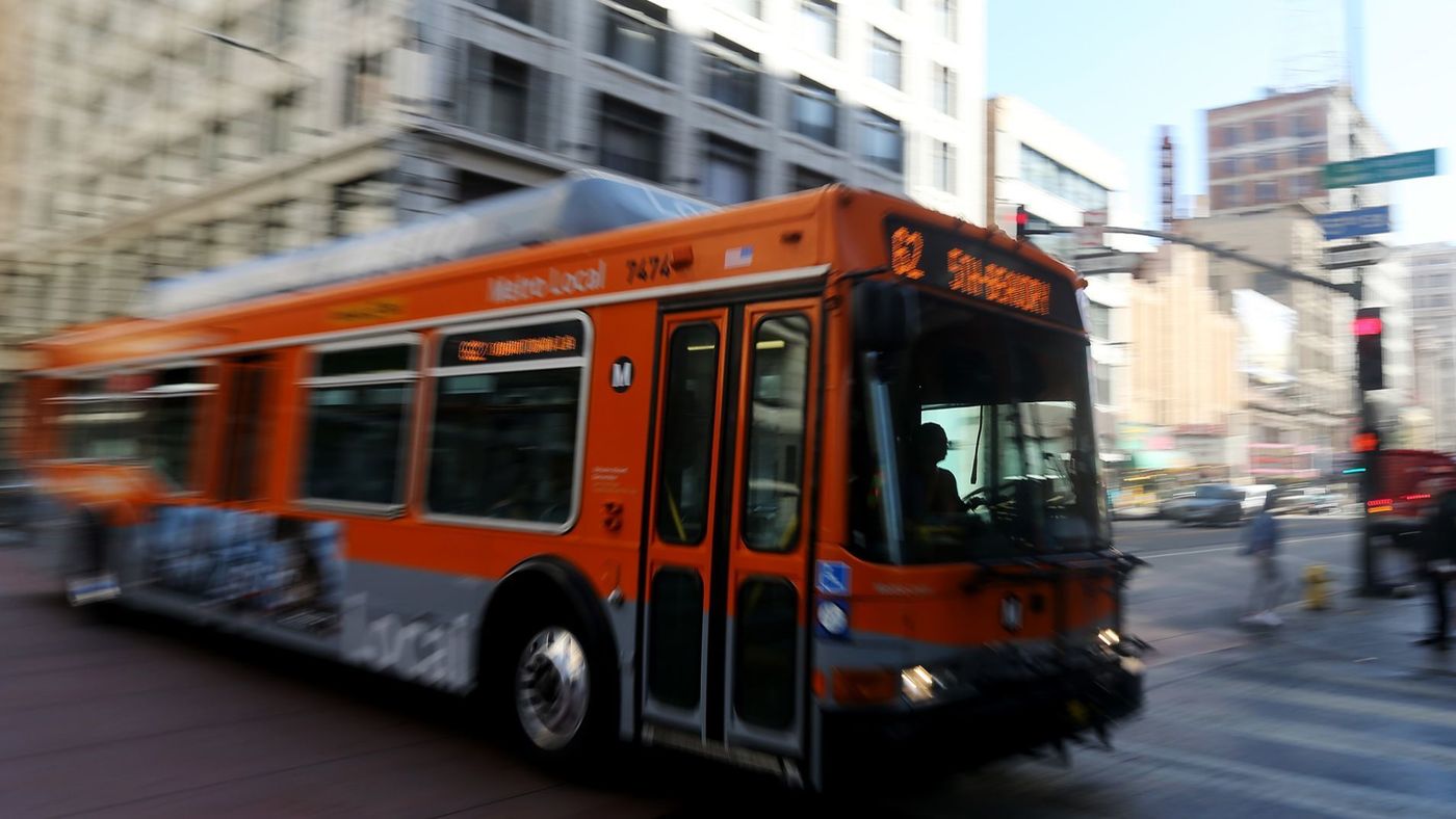 A Metro bus in seen in this undated photo. (Credit: Luis Sinco / Los Angeles Times)