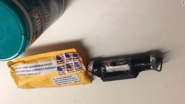 A package sent to the CNN building in New York is seen on Oct. 24, 2018. The device sent to the Time Warner Center was a "live explosive device," NYPD Commissioner James O'Neill said at an afternoon news conference, adding that police were also investigating an envelope containing white powder that was found as part of the "original packaging" of the device. (Credit: CNN)