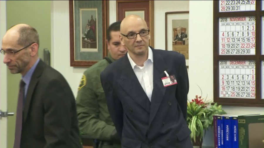 Serial killer Andrew Urdiales arrives in court for sentencing in Santa Ana on Oct. 5, 2018. He was sentenced to death. (Credit: KTLA)