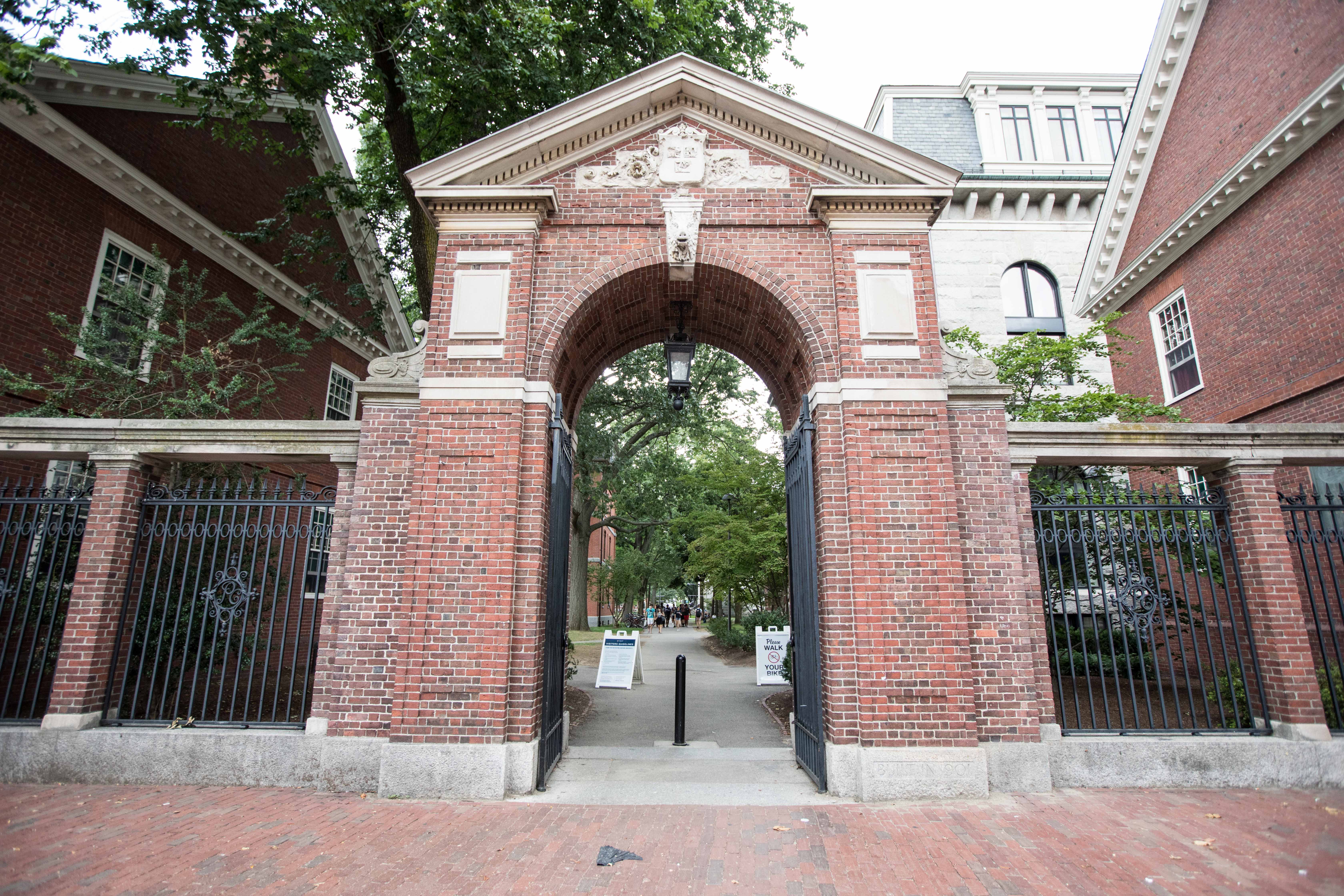 The entrance to Harvard Yard at Harvard University on Aug. 30, 2018, in Cambridge, Mass. The U.S. Justice Department sided with Asian-Americans suing Harvard over admissions policy. (Credit: Scott Eisen/Getty Images)